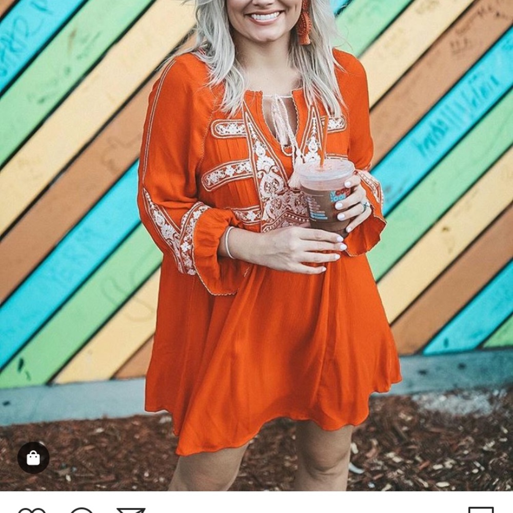 Burnt orange embroidered boho dress